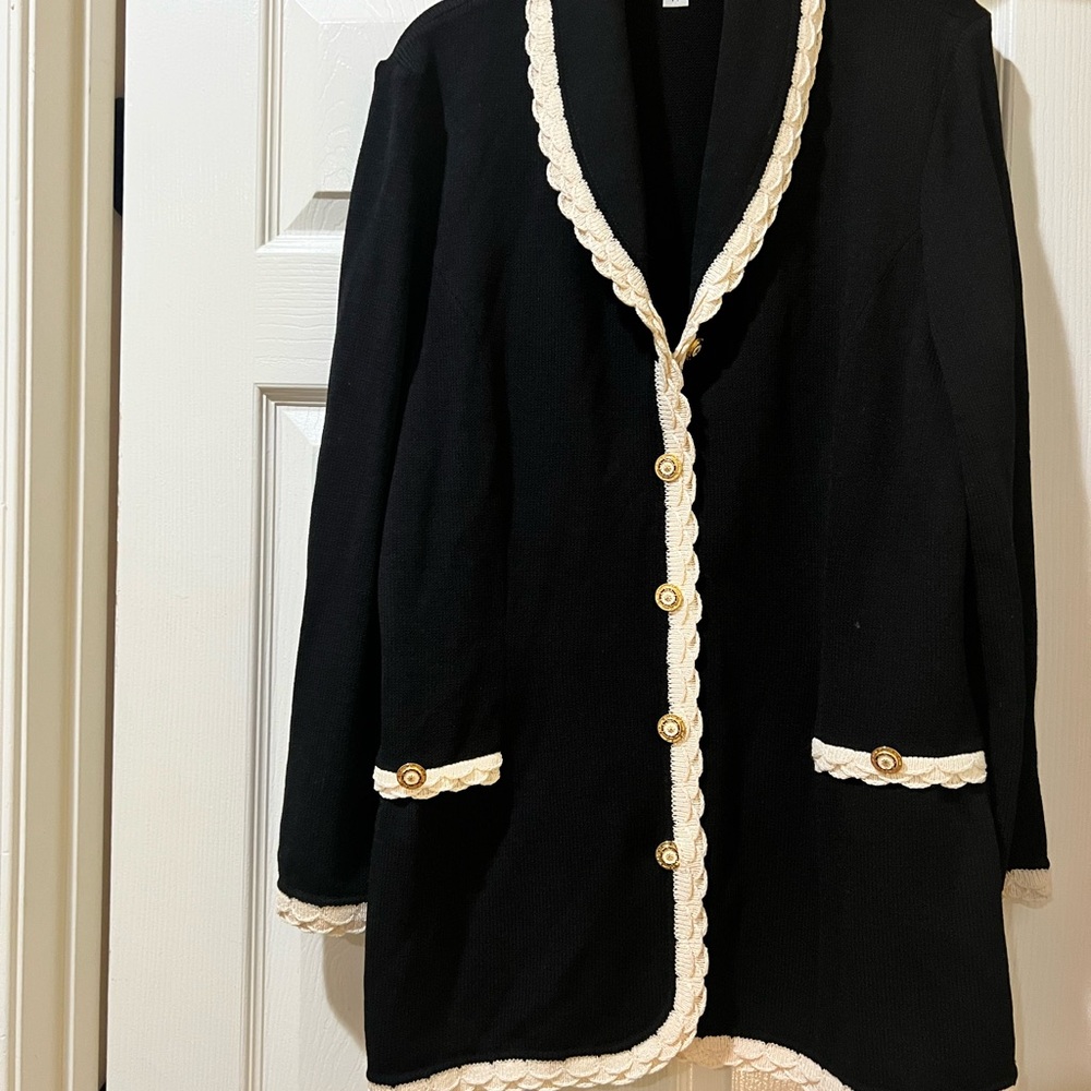 St. John Black Blazer with Cream Trim